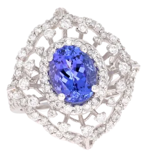 3.83 Carat Tanzanite Diamond 14 Karat White Gold Cocktail Ring, Size 7