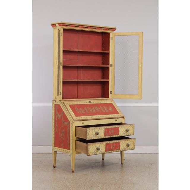 Vintage Italian Neoclassical Paint Decorated Secretary Desk For Sale - Image 4 of 18