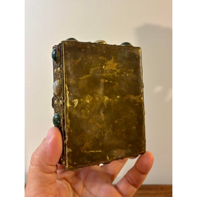 Antique Tibetan Filigree Jewelry Box, Agate Stone Brass Trinket Box For Sale - Image 4 of 7