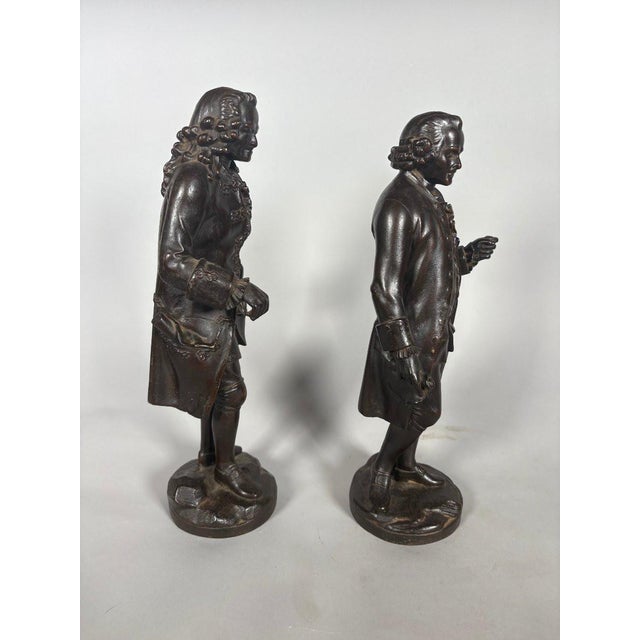 19th Century Pair of full-length sculptures of Voltaire and Rousseau, 19th century, Restoration period, Charles X For Sale - Image 5 of 6