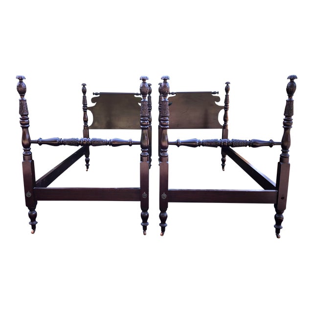 Antique Mahohany Pineapple Post Twin Beds a Pair Chairish