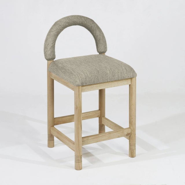 Contemporary Heidi Teak & Brown Boucle Counter Stool For Sale - Image 3 of 9