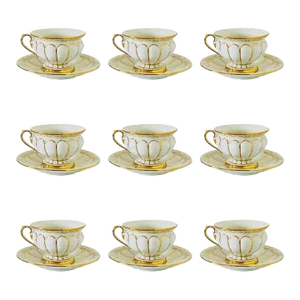 Meissen Germany Baroque Porcelain and Gold Cups and Saucers, Set / 13