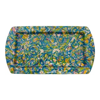 Late 20th Century Signed Art Pottery 1Multicolored Stoneware Decorative Serving Tray For Sale