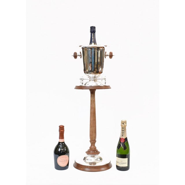 Gorgeous art deco style silver plate champagne bucket on mahogany stand Such an elegant piece, ready to add pizazz to any...