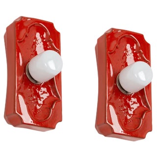 Ceramic Red Sputnik Wall Lights, Germany, 1970s, Set of 2 For Sale