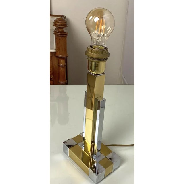 Regency Bd Lumica Brass & Chrome Geometric Table Lamp, 1970s For Sale - Image 12 of 13