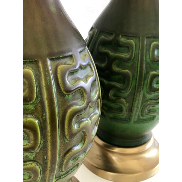 Mid-Century Modern Mid Century Modern Green & Amber Ceramic Table Lamps - a Pair For Sale - Image 3 of 9
