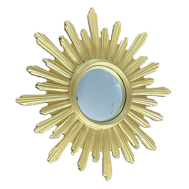 Plastic Convex Sunburst Mirror in Gold Resin For Sale - Image 7 of 10