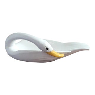 Modern Ceramic White Swan Bowl or Breadbasket For Sale