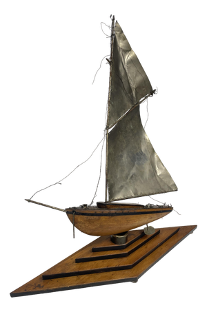 Art Deco Wooden and Silver Sailing Boat, 1930s