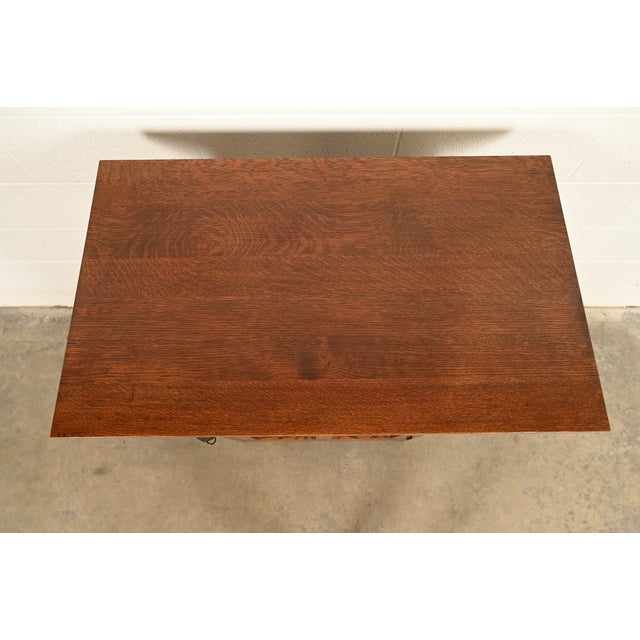 Stickley Roycroft Mission Oak Arts & Crafts Chafing Dish Stand or Side Cabinet With Leaded Glass For Sale In South Bend - Image 6 of 15