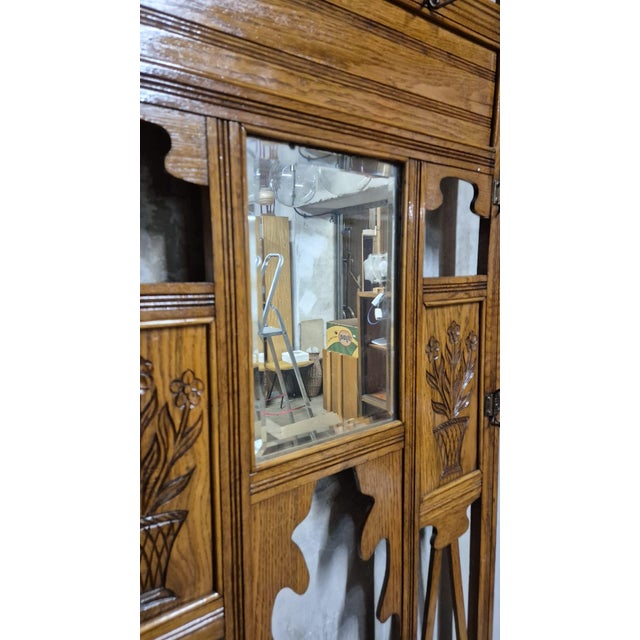 Vintage Carved Oak Hall Tree with Mirror and Coat Hooks, 1940s For Sale - Image 10 of 17