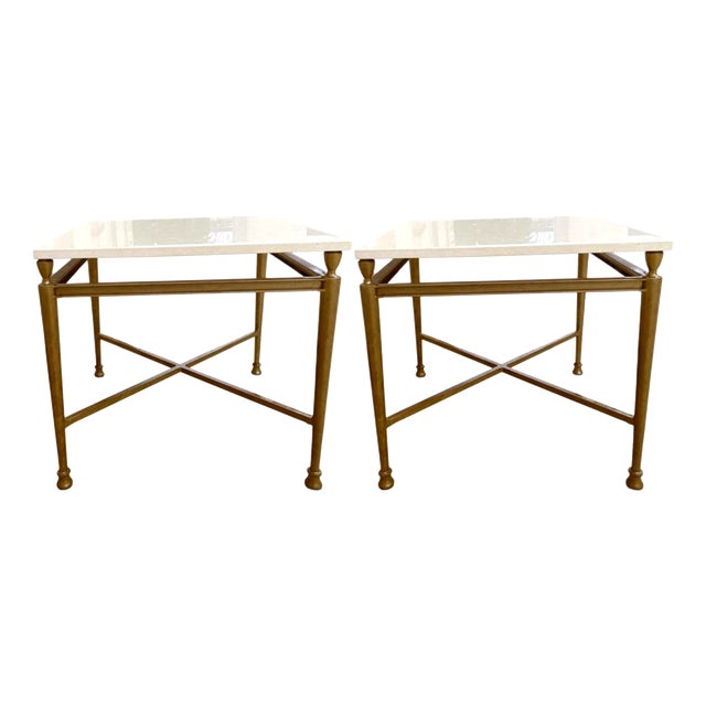Jerome Side Tables in Reed Brass Finish by Michael Taylor, Set of 2 For Sale