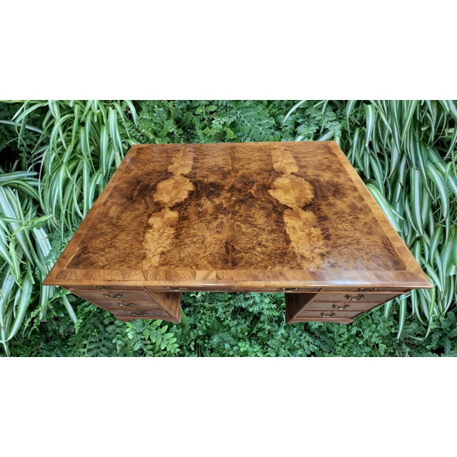 Early 20th Century Early 20th Century Spectacular Burled Walnut Partners Desk B & O Railroad For Sale - Image 5 of 18