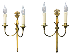French Art Deco Brass Twin-Arm Sconces, 1930, Set of 2