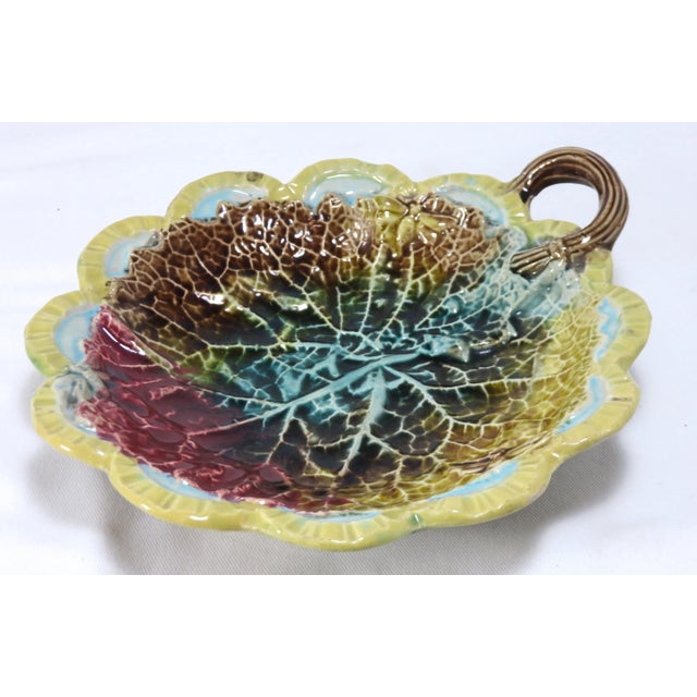 This is a beautiful antique Majolica Serving Dish rendered in the classic Aesthetic Victorian style. Rich - traditional...