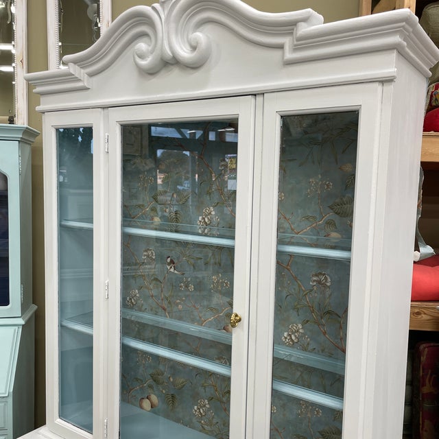 Shabby Chic Vintage Two Piece Glass Front China Cabinet in White For Sale - Image 3 of 12