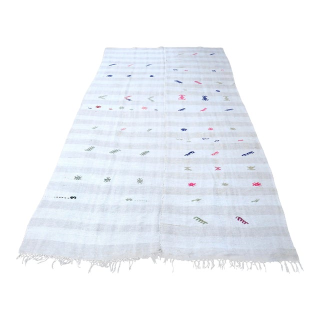 1960s Vintage Handmade Traditional Hemp Kilim Rug For Sale