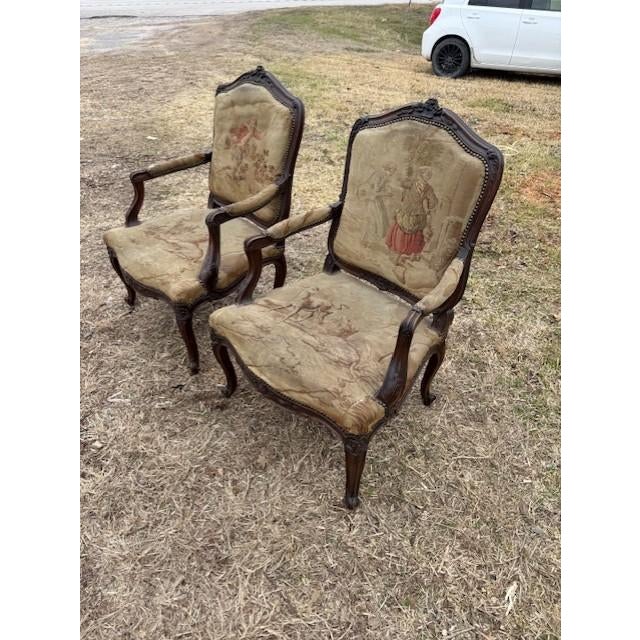 French Country Large 19th Century French Louis XV Solid Walnut Bergere Chair or Armchair- A Pair For Sale - Image 3 of 18