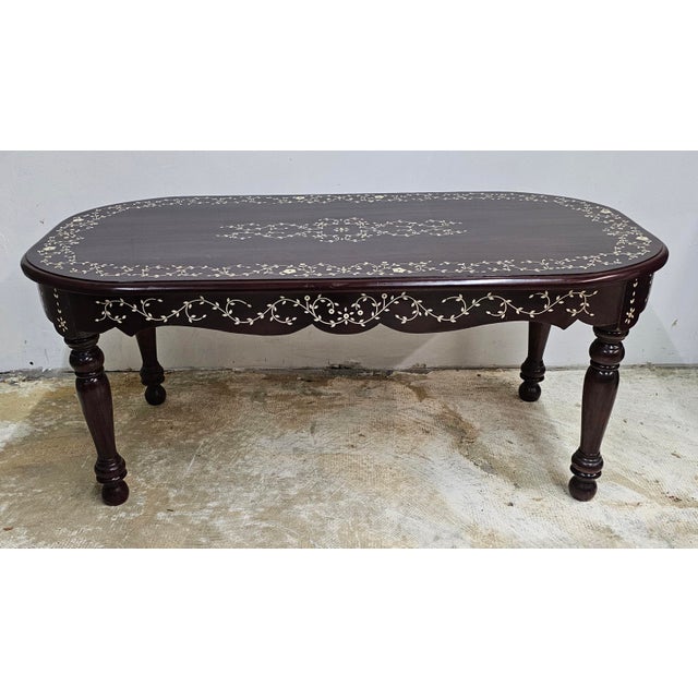 A South East Asian Handcrafted Bone Inlay Rosewood Cocktail / Coffee Table in great vintage condition. Measures 42" in...