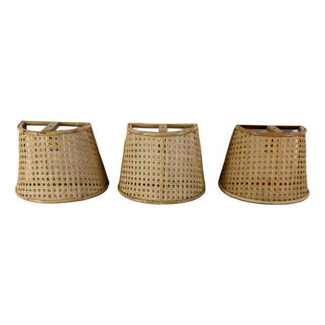 Mid-Century Modern Italian Rattan and Bamboo Wall Lamps, 1960s, Set of 3 For Sale