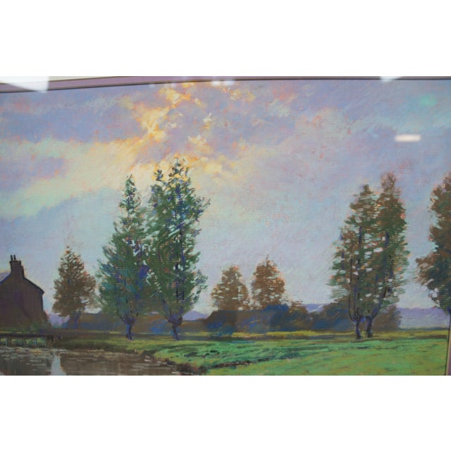 1995 Vintage Realist Landscape Pastel Painting Sailboats Farm by Fleming For Sale - Image 10 of 13