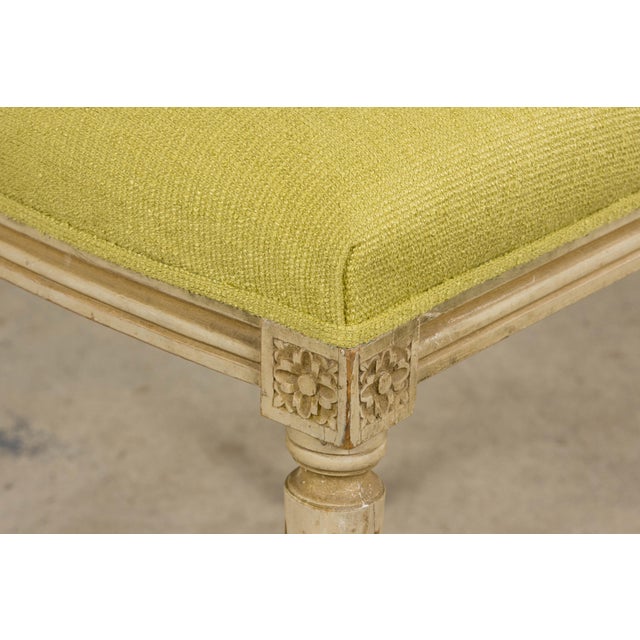 Antique French Louis XVI Painted Accent Side Chairs in Chartreuse Fabric - A Pair For Sale - Image 9 of 18