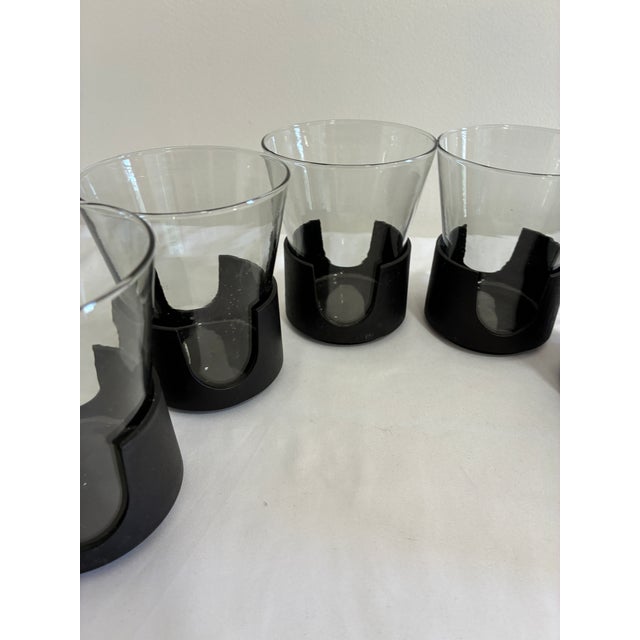 Mid 20th Century Mid-Century Corning Glass Smoke Glass Tumblers With Black Bases - Set of 6 For Sale In Oklahoma City - Image 6 of 11