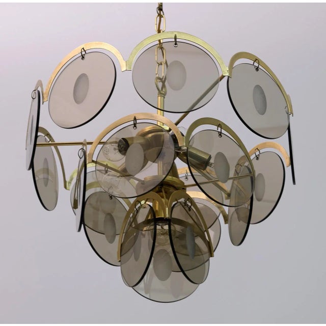 Mid-Century Modern Chandelier in Amber Glass and Brass from Vistosi, 1960s For Sale - Image 4 of 9