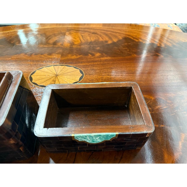 Metal Vintage Maitland - Smith Attributed Tessellated Horn and Stone Box With Brass Trim For Sale - Image 7 of 12