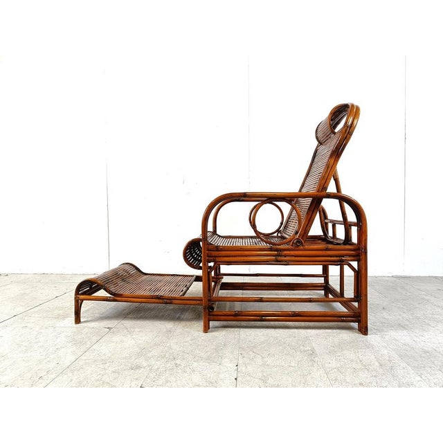 Beautiful mid century chaise longue or garden chair made from bamboo. The item is in untouched original condition. It...