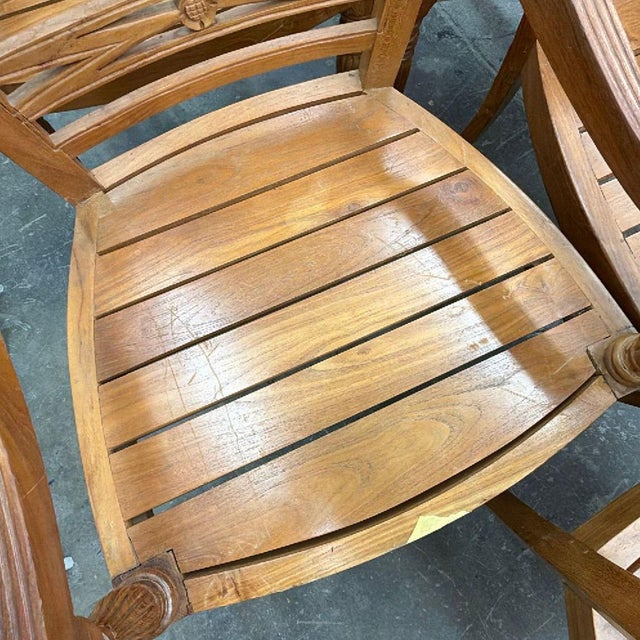 Set of 4 Hand Carved Antique Indonesian Reclaimed Teak Dining Chairs For Sale - Image 4 of 12