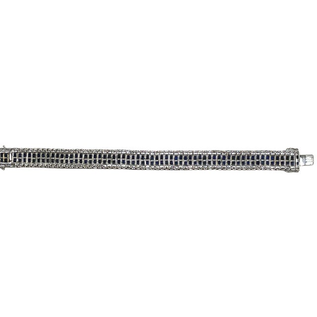 Metal 1950s 14k Gold 6.32 Carat Weight of Diamond & 10.35 CTW Blue Sapphire Tennis Bracelet For Sale - Image 7 of 8