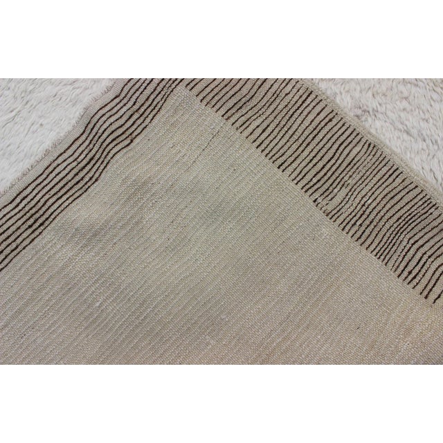 Mid 20th Century Vintage Turkish Tulu Rug With a Minimalist Design in Off White and Brown For Sale - Image 12 of 13