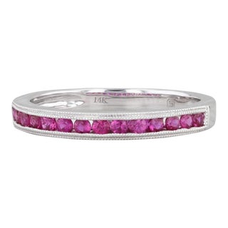 New 0.30ctw Pink Magenta Sapphire Ring 14k White Gold Stackable Band Size 6.5 For Sale