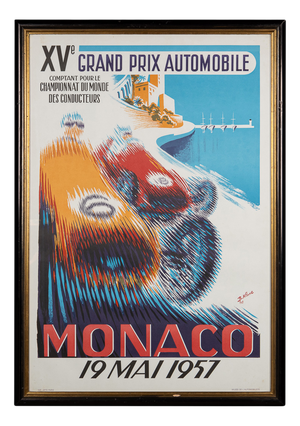Vintage 20th Century Framed 1957 Monaco Grand Prix Poster by Bernard Minne, 1985