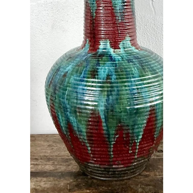 Vintage Tall Ceramic Glazed Ribbed Vase For Sale - Image 10 of 12
