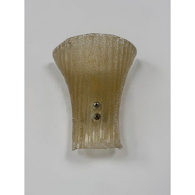 Beige Vintage Wall Sconces in Pressed Molded Murano Glass, Italy, 1980, Set of 2 For Sale - Image 8 of 9