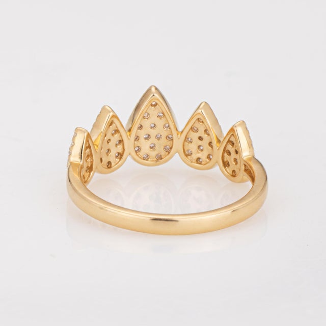 Early 21st Century Diamond Teardrop Ring 14k Yellow Gold Pavé Statement Band Stacking Jewelry, Size 6.75 For Sale - Image 5 of 7