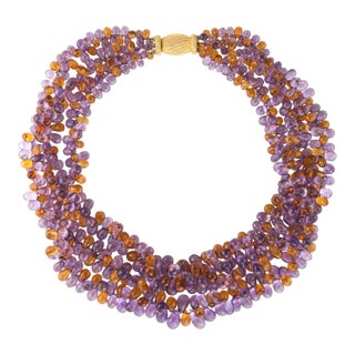 Mid 20th Century Gianmaria Buccellati Torsade Necklace Amethyst Citrine 18k Gold Gemstone Vintage For Sale