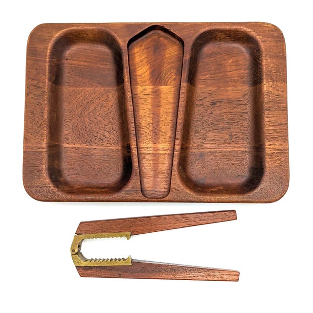Wood 1960s Flemming Digsmed Teak Wood Partitioned Platter and Nutcracker For Sale - Image 7 of 12