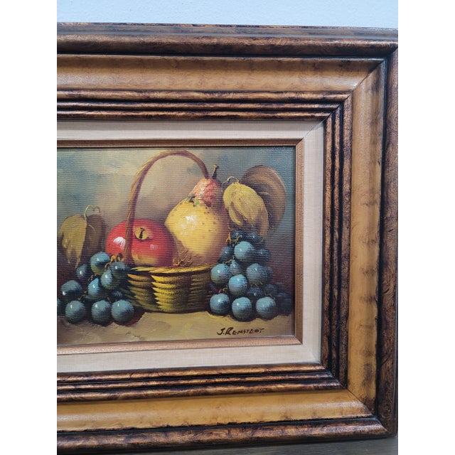 Realism Oil Painting Red Apple, Grapes, & Pear Framed Art Still Life Signed J. Remstedt For Sale - Image 3 of 8