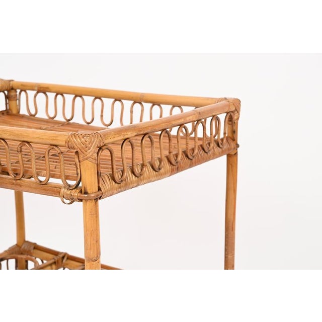 Wood Vintage Italian Rattan and Wicker Serving Bar Cart by Franco Albini, Italy, 1960s For Sale - Image 7 of 15