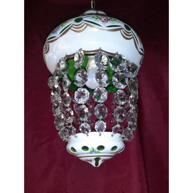 1950's French Regency Cut Crystal Opaline Cut to Emerald Hanging Lantern/ Pendant Style of Baccarat For Sale - Image 12 of 13