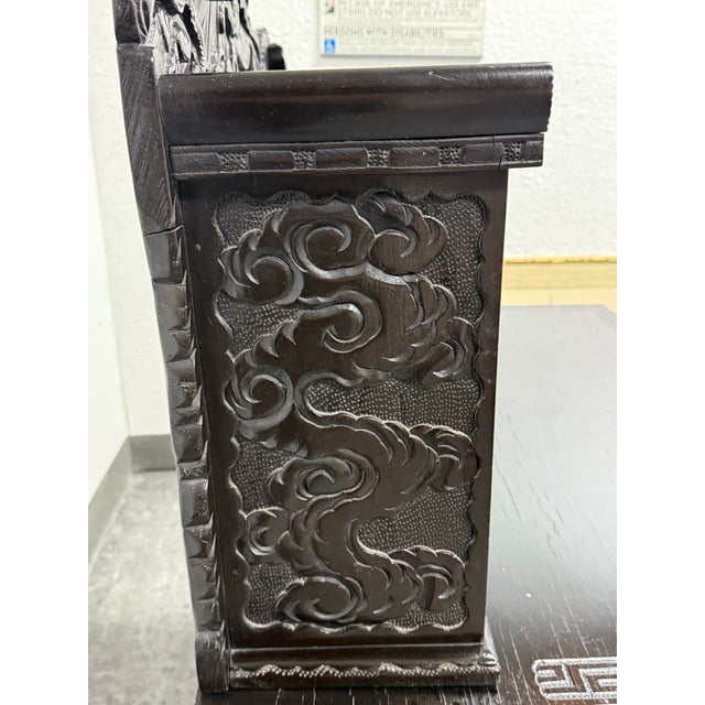 1970s Vintage Japanese Hand Carved Dragon Carved Writing Desk + Chair, Set of Two For Sale - Image 5 of 12