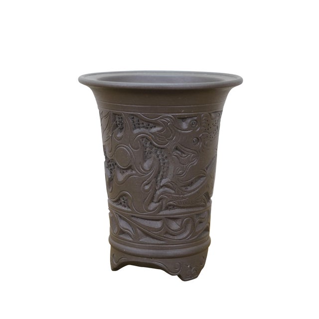 Chinese Chinese Ceramic Flower Frog Bonsai Dragon Bud Vase W Cloud Feet 7" For Sale - Image 3 of 18