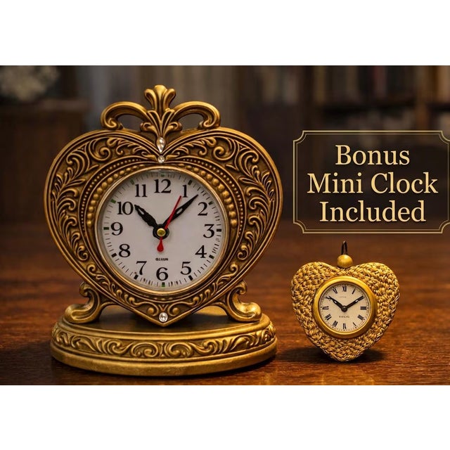 Gold Vintage Gold Heart Table Clock - Baroque Decorative Mantel Clock 23cm For Sale - Image 8 of 10