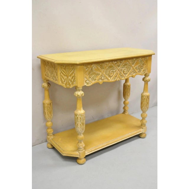 Vintage Gothic Renaissance Painted Hall Altar Console Table Chair Set - 4 Pc Set For Sale - Image 16 of 16