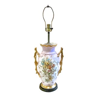Antique Pink, White, Pastel Colored Urn Form Lamp, With Gold Highlights For Sale